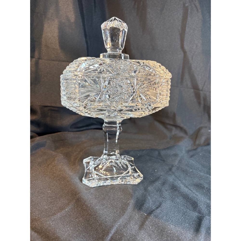 Cut Crystal Candy Dish Covered‎ Pedestal Compote Bowl Elegant Serving